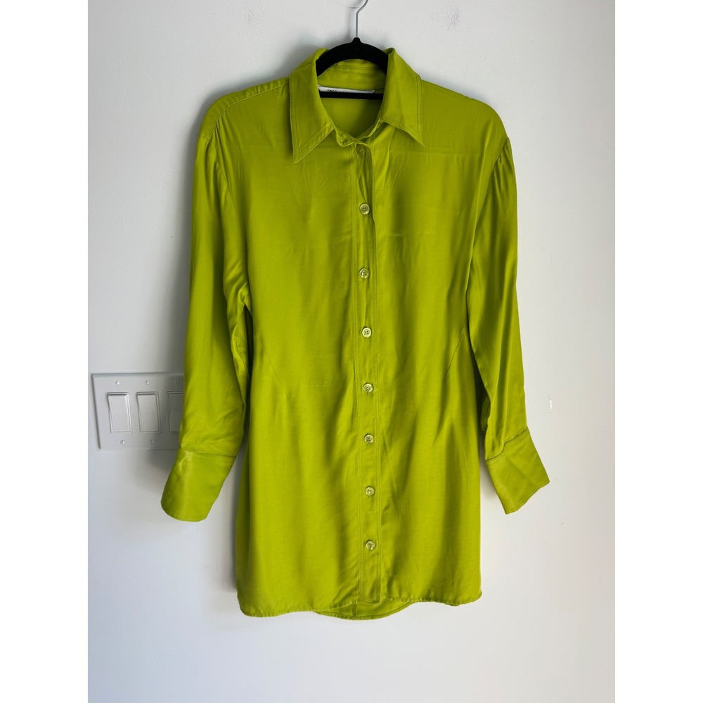 Zara Womens Lime Green Open Back Button‎ Down Shirt Chartreuse Long Sleeve Small